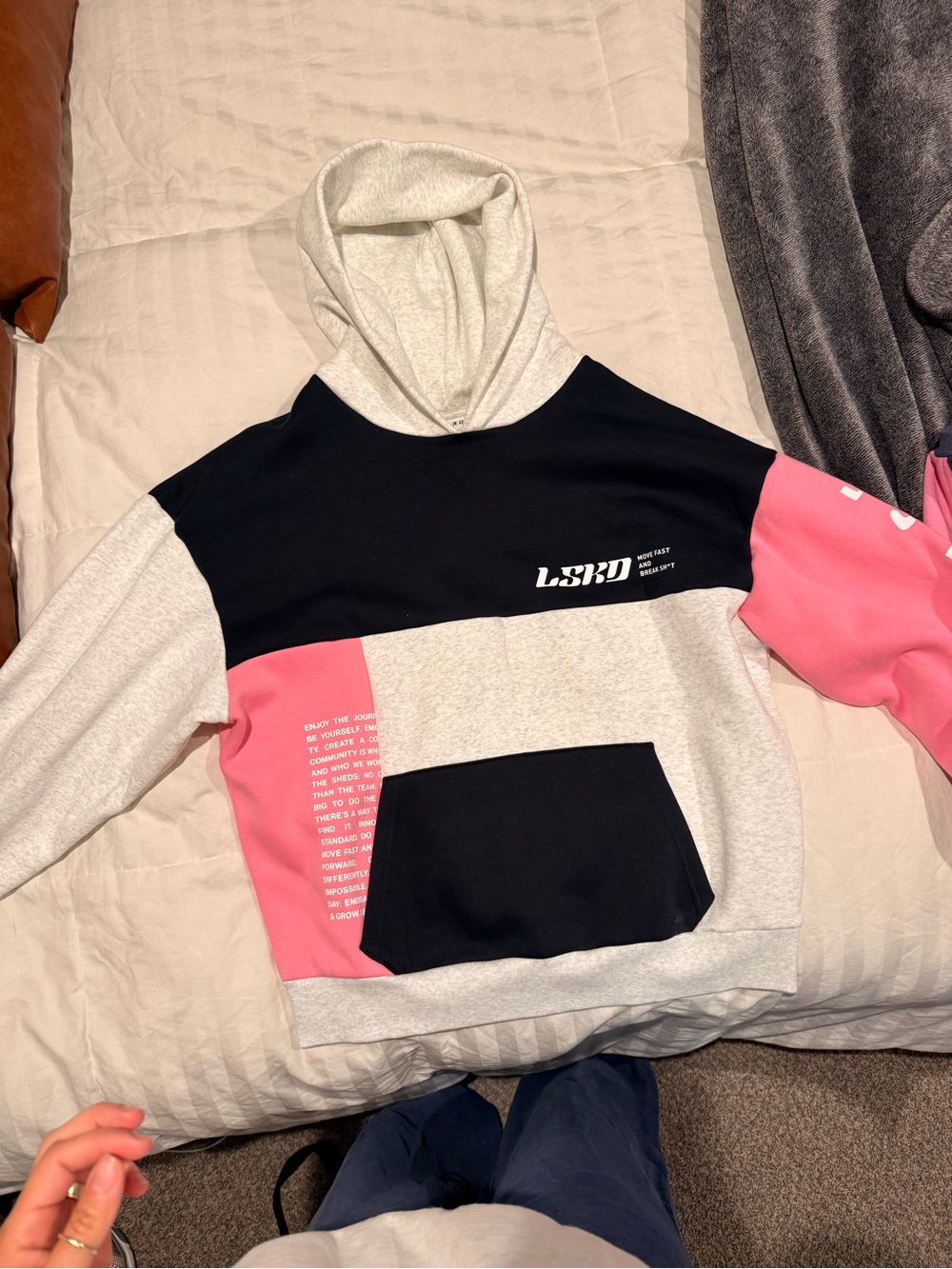 LSKD Colorblock Hoodie Sweatshirt - White, Black & Pink
